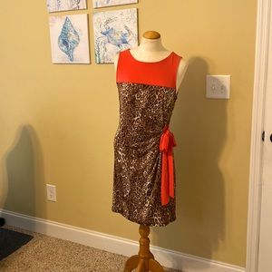 Color Block Coral and Animal Print Dress